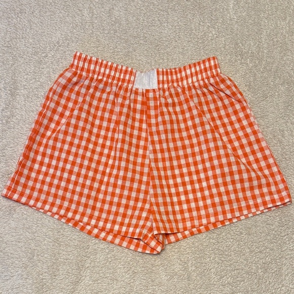 SHEIN Pants - 🍊✨ SHEIN Orange Gingham Shorts – Women’s M (US 6) – Elastic Waist Summer Shorts